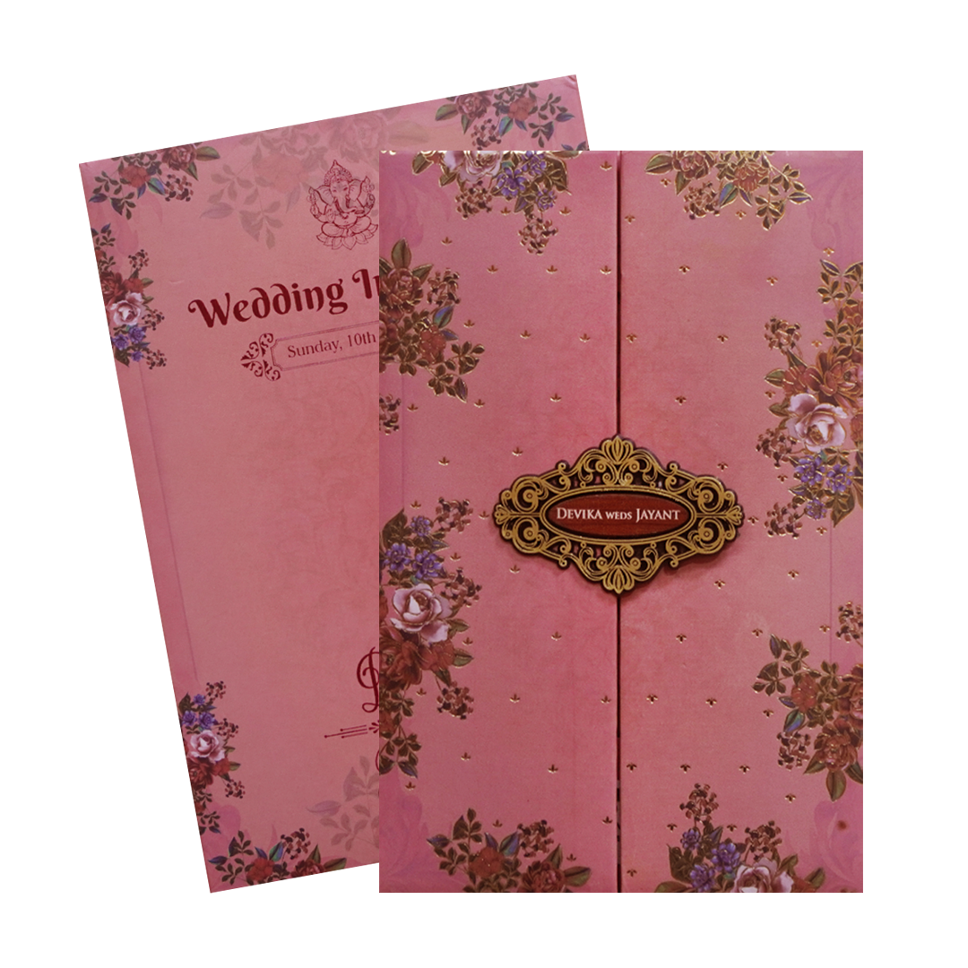 Pink Floral Padded Wedding Invitation Card - KVN07340