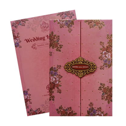 Pink Floral Padded Wedding Invitation Card - KVN07340