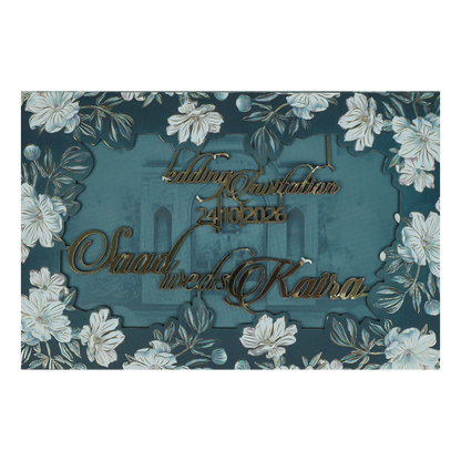 Check out this Blue Floral Foiled Script Wedding Card at best price.✅WhatsApp Support ✅Express Delivery.|King of cards.
