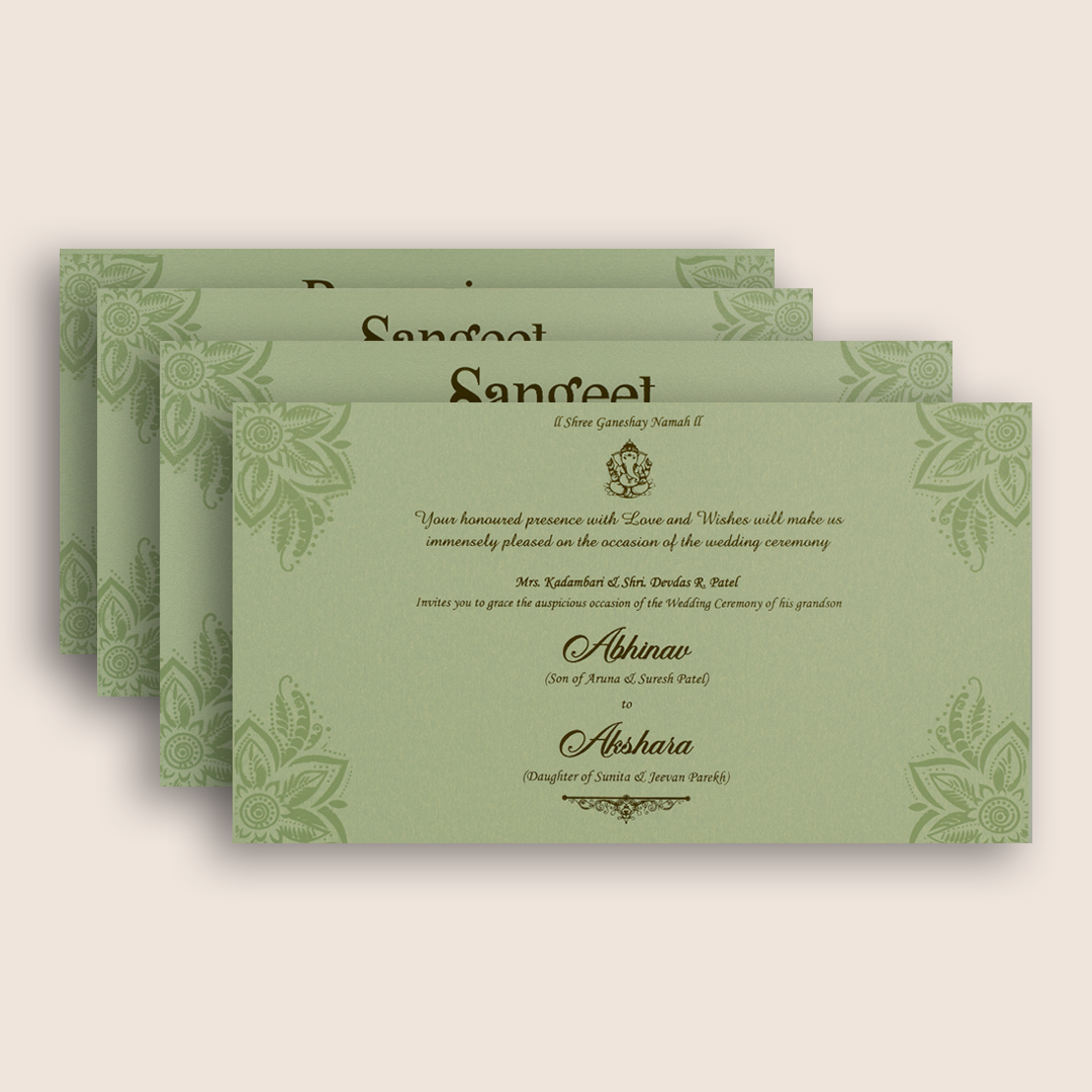 Pista Green Floral Padded Invitation Card - KPR024530