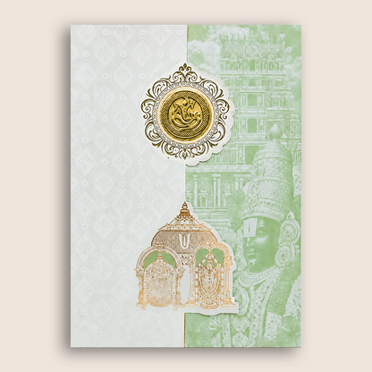 White Pastal Green Lord Venkateshwara Wedding Card - KNA2405G