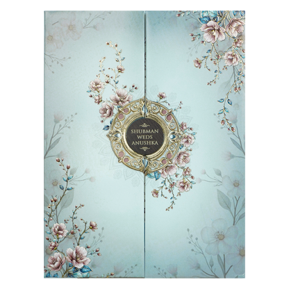 Blue Floral Padded Wedding Card-KRB09300