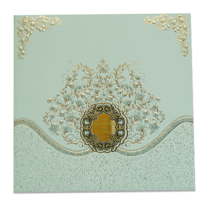 Green Floral Embossed Padded Wedding Card - KSSC2300