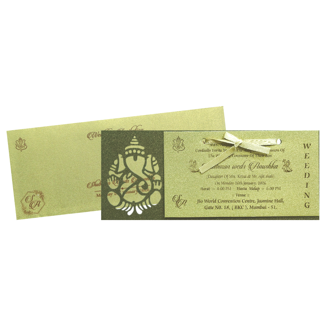 Gold Laser Cut MDF Wedding Invitation Card-KRB07010