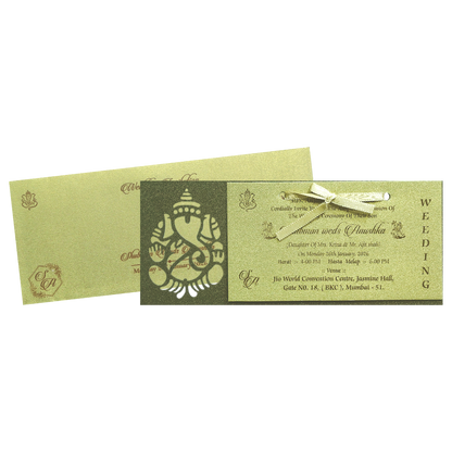 Gold Laser Cut MDF Wedding Invitation Card-KRB07010