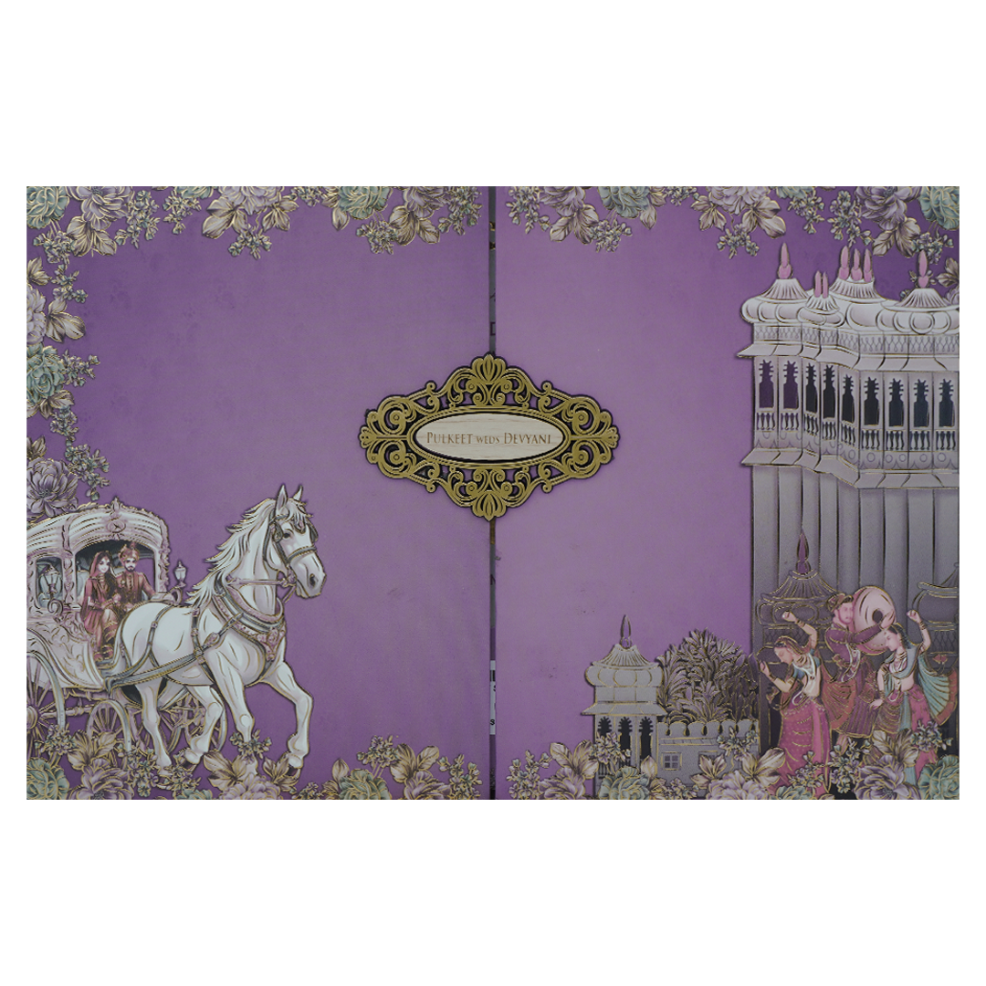 Purple Baraat Padded Wedding Card-KJTS1828