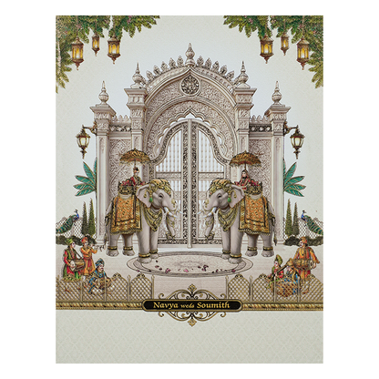 Cream Padded Palace Elephant Wedding Card-KNMO9315
