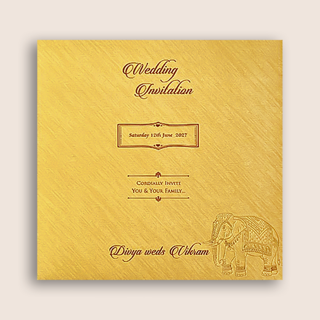 Gold Padded Elephant Wedding Card - KNPO5525G
