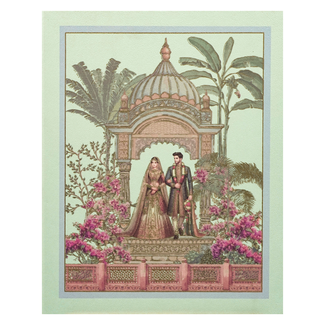 Pastel Green Couple Floral Wedding Card-KBM05060