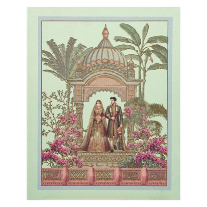 Pastel Green Couple Floral Wedding Card-KBM05060