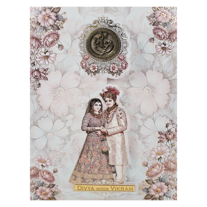 Ganesha Floral Bride &amp; Groom Wedding Card-KNAR2402