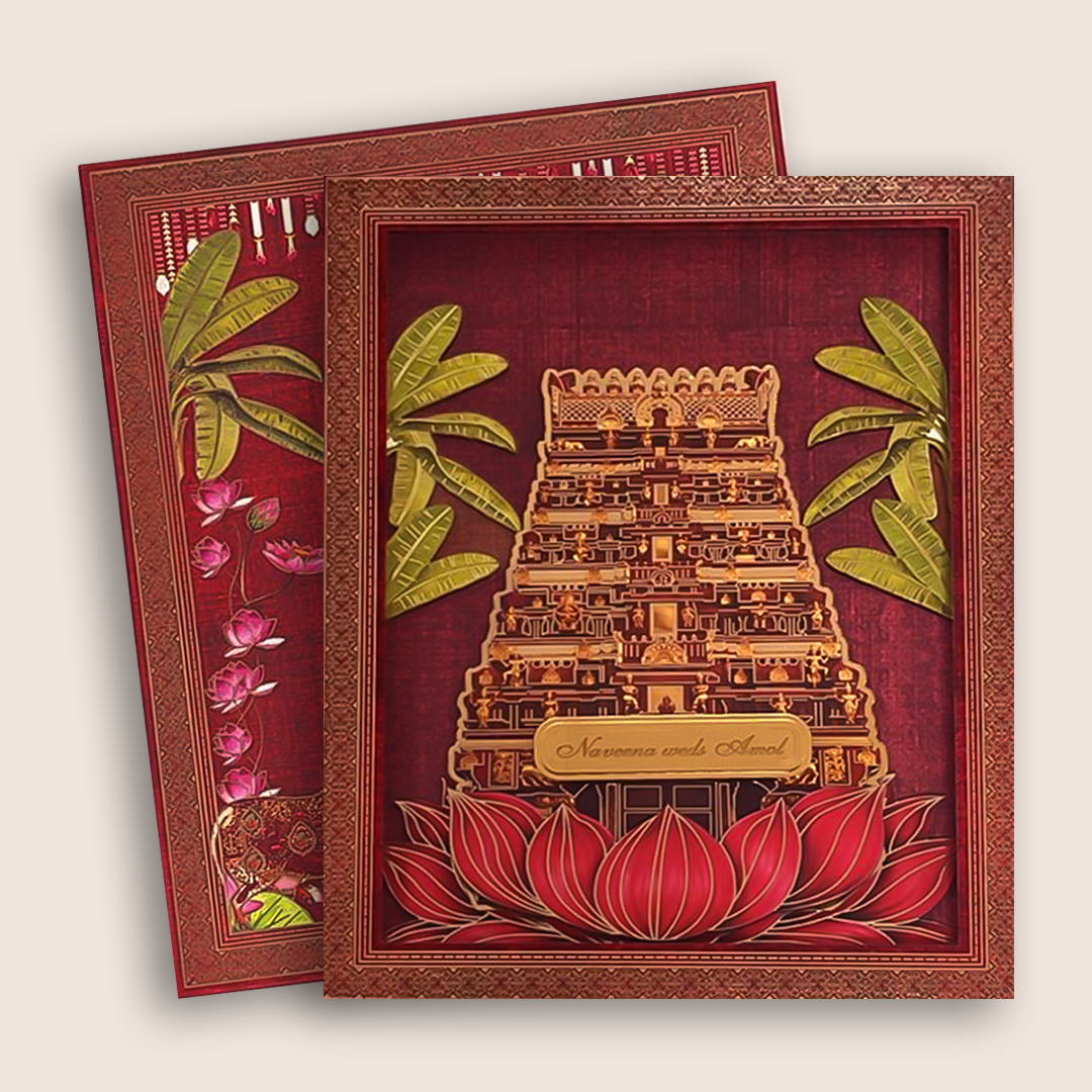 Red Premium South Indian Luxury Booklet-Style Wedding Invitation - KNLW202566
