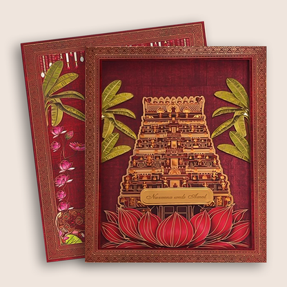 Red Premium South Indian Luxury Booklet-Style Wedding Invitation - KNLW202566