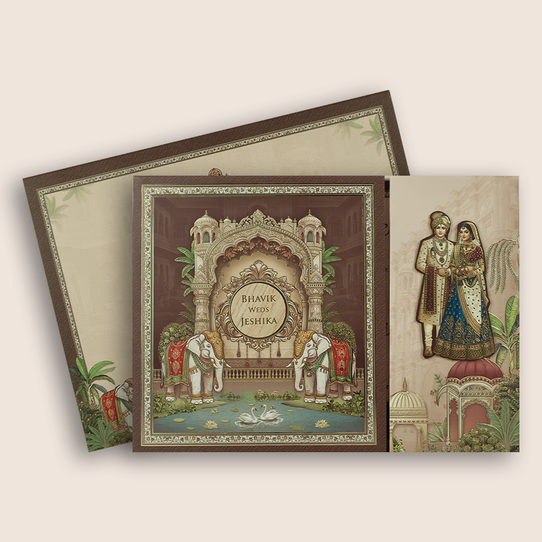 Pink Bride Groom Door Style Padded Wedding Card - KSH18880