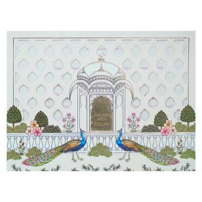 Cream Peacock Laser Cut Wedding Card-KJTS3682