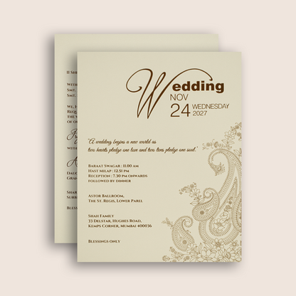 Light Ivory Floral Padded Wedding Card - KPR010190
