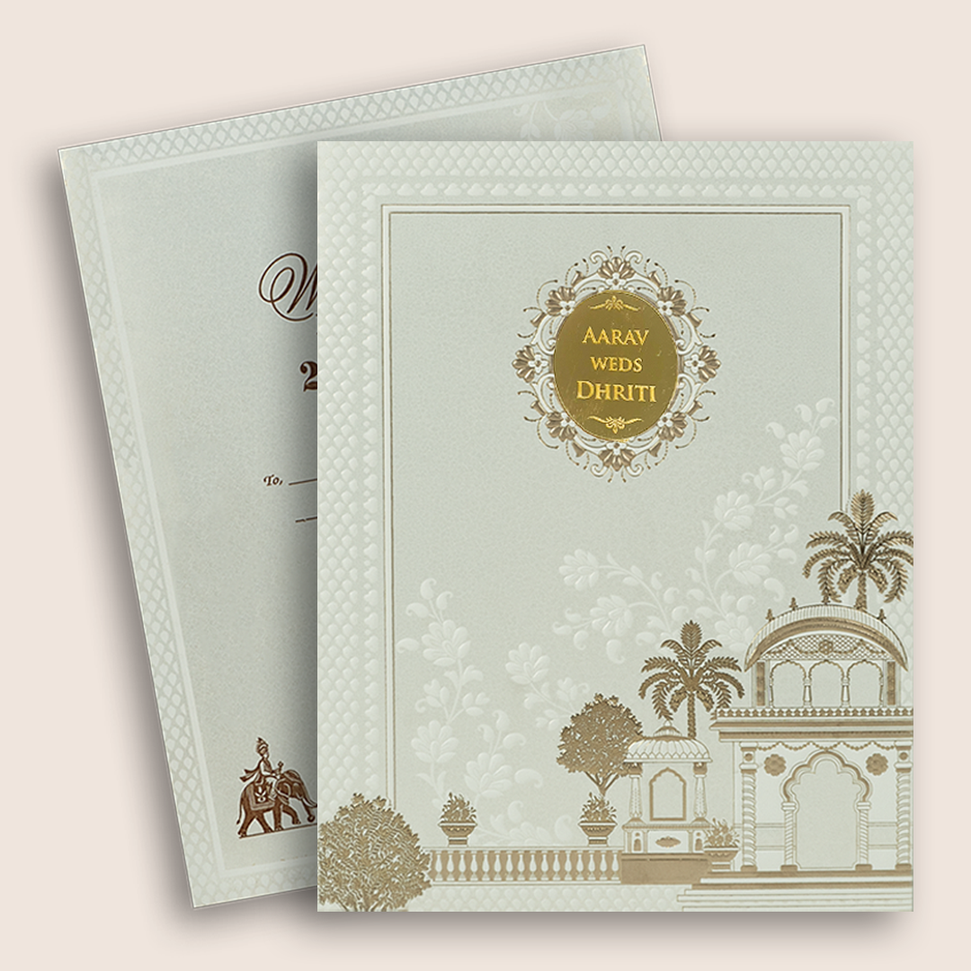 White Embossed Floral Marriage Invitation - KSH27260