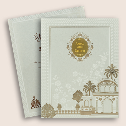 White Embossed Floral Marriage Invitation - KSH27260