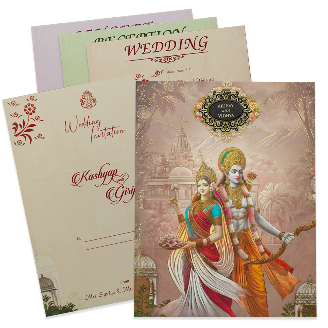 Rama Sita Traditional Padded Wedding Card - KSH72350