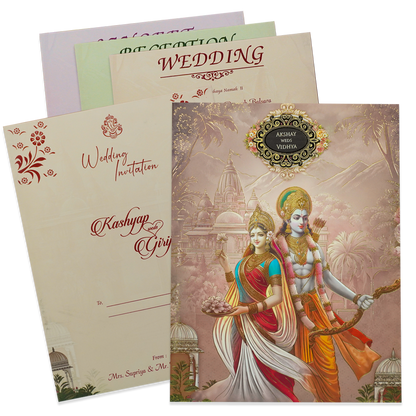 Rama Sita Traditional Padded Wedding Card - KSH72350