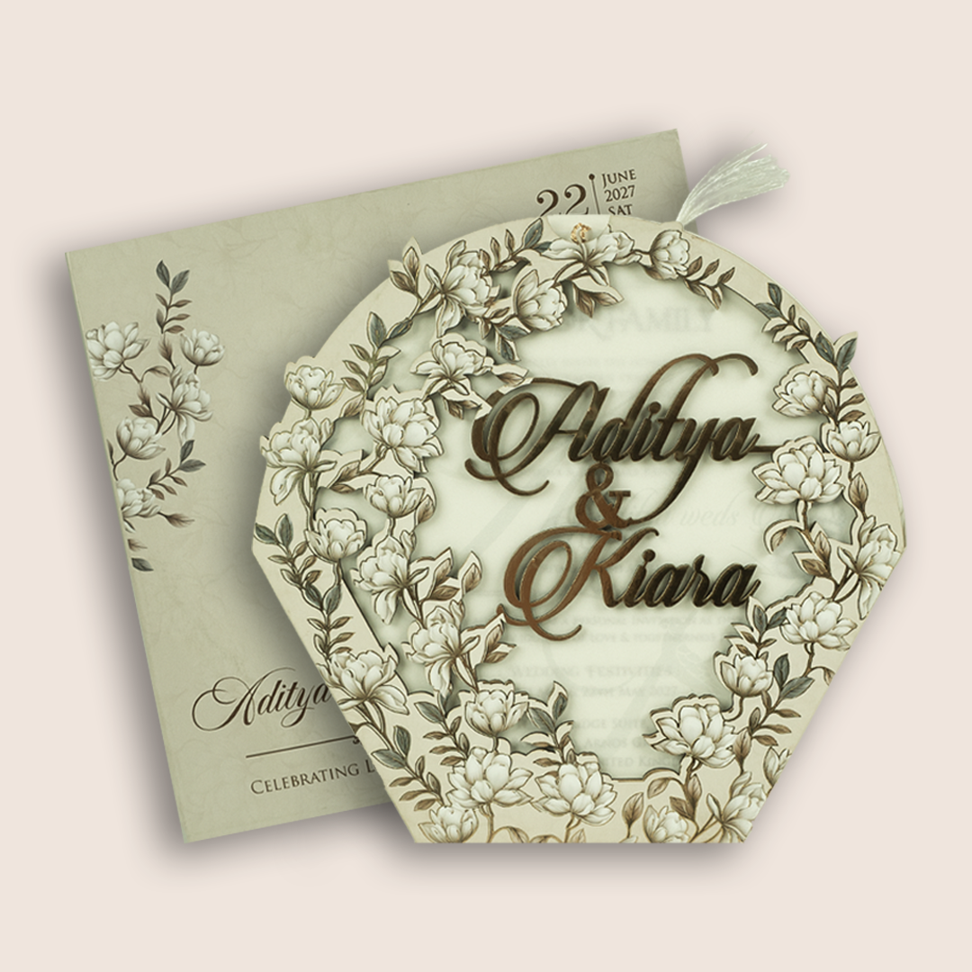 Cream Lilly Flower MDF Laser Cut Wedding Card - KFR17140