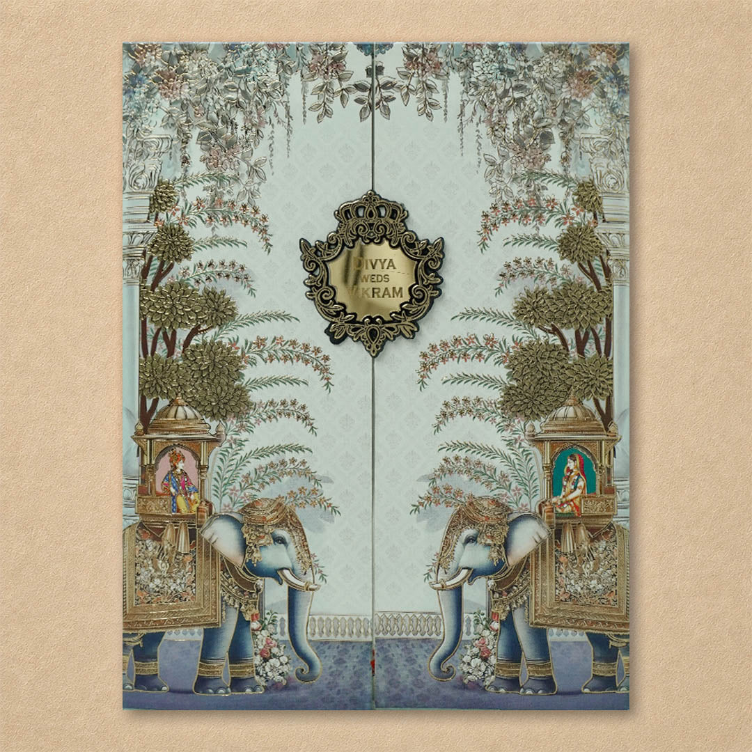 Blue Bride Groom Door Style Wedding Card-KNKC4092
