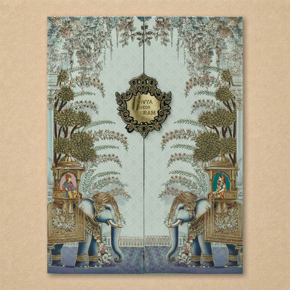 Blue Bride Groom Door Style Wedding Card-KNKC4092