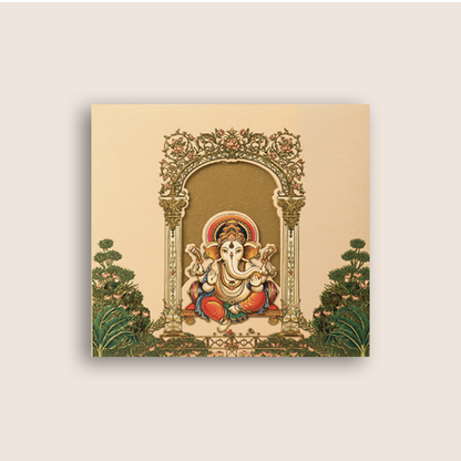 Light Peach Ganesha Padded Wedding Card - KPR026010