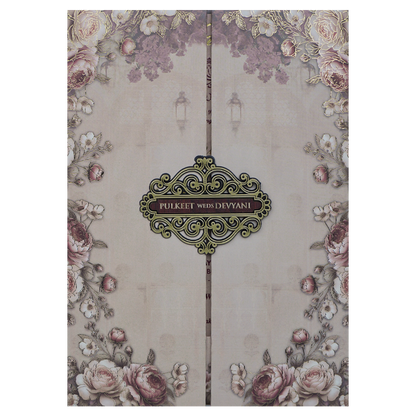 Beige Padded Floral Wedding Card-KJTS1741