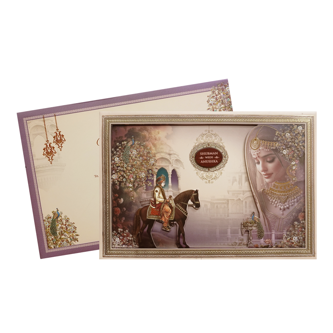 Royal Baraat Theme Padded Embossed Wedding Invitation Card-KRB09650
