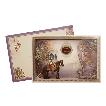 Royal Baraat Theme Padded Embossed Wedding Invitation Card-KRB09650