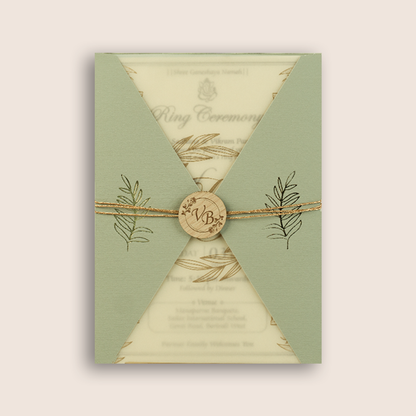 Metallic Light Green Floral Wedding Card - KMARA350