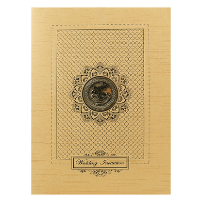 Gold Ganesha Lotus Embossed Wedding Card-KNRM7085G