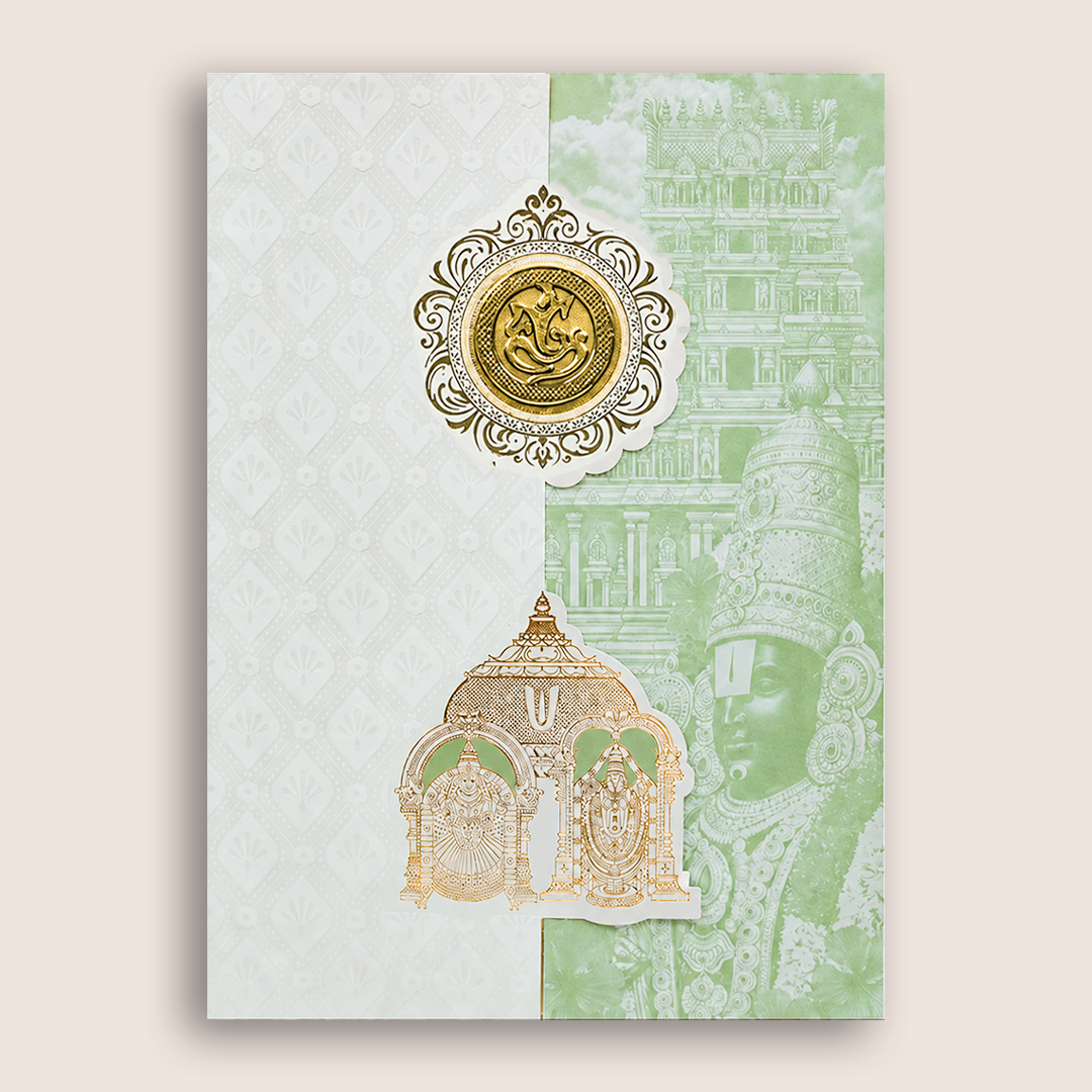 White Pastal Green Lord Venkateshwara Wedding Card - KNA2405G