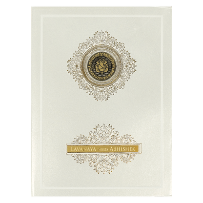 White Ganesha Medallion Floral Padded Wedding Card-KRE26300