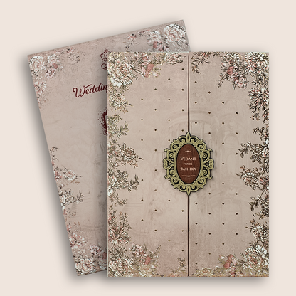Blush Pink Floral Padded Door Style Wedding Card - KVN07080