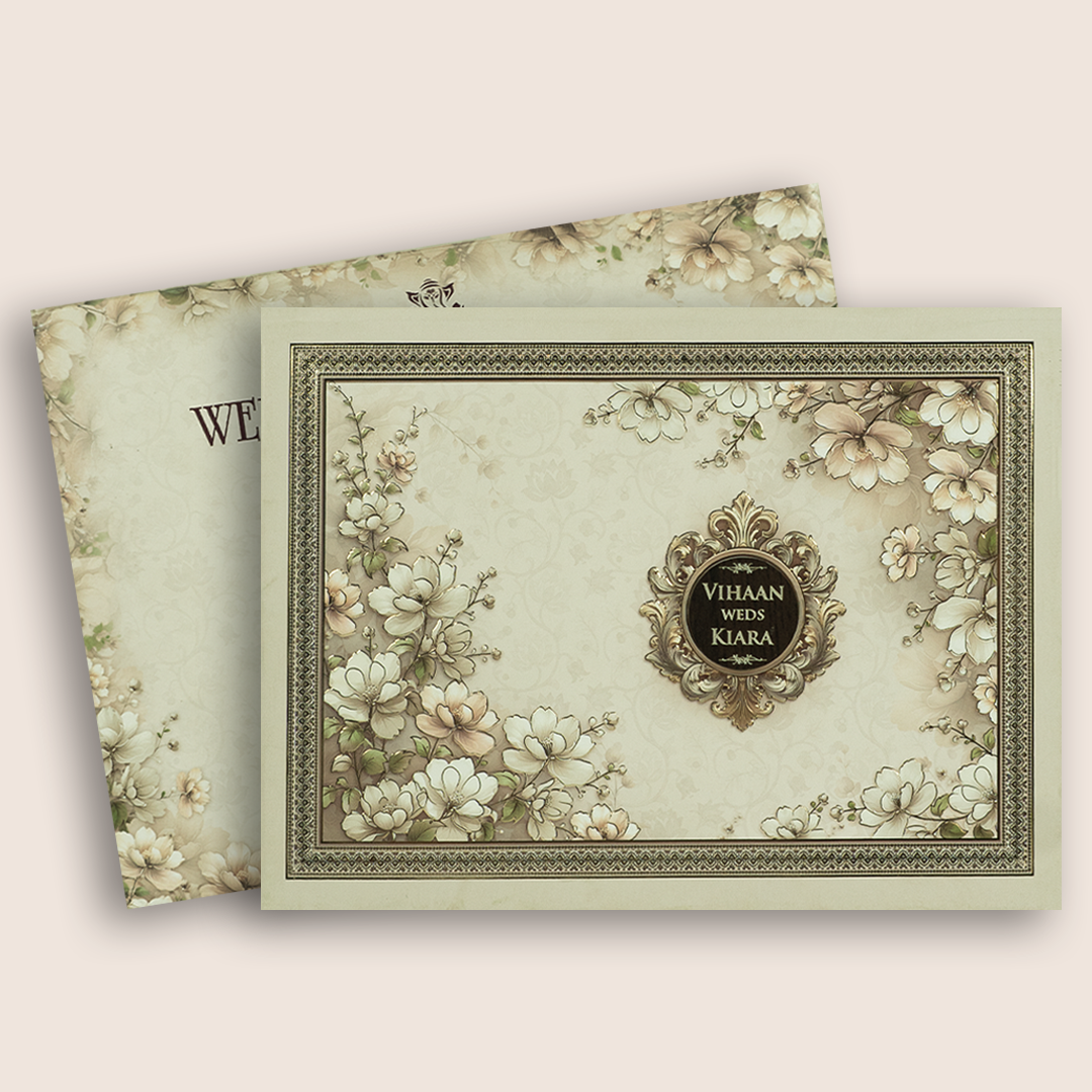 White Floral Embossed Padded Wedding Card - KSH18920