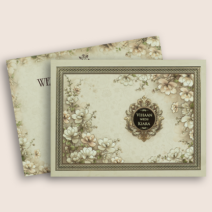 White Floral Embossed Padded Wedding Card - KSH18920