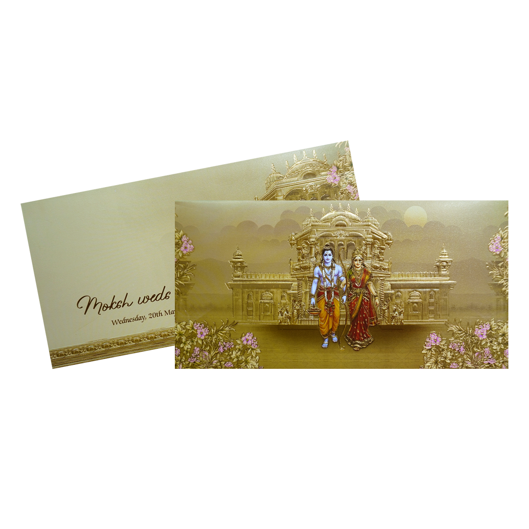 Gold Embossed Ram Sita Palace Wedding Invitation Card-KPR06500