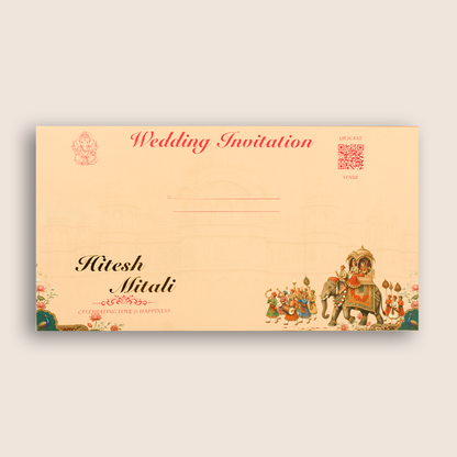 Peach Royal Elephant Baraat Premium Wedding Invitation – KSH27110