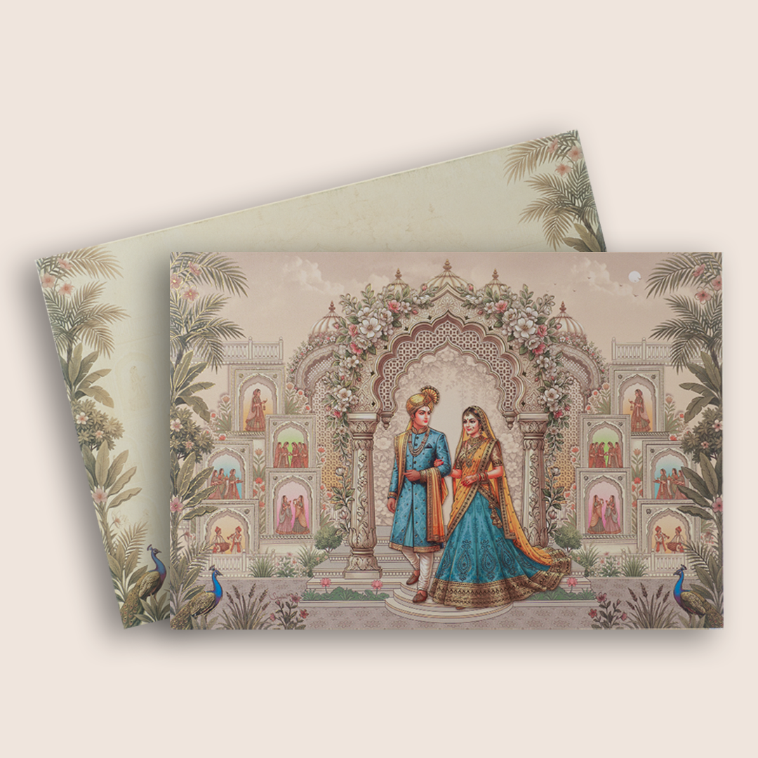 Beige Floral Bride Groom Wedding Card - KAA05270