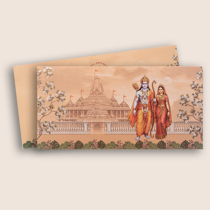 Sandal Embossed Lord Rama Sita Wedding Invitation - KVN08020