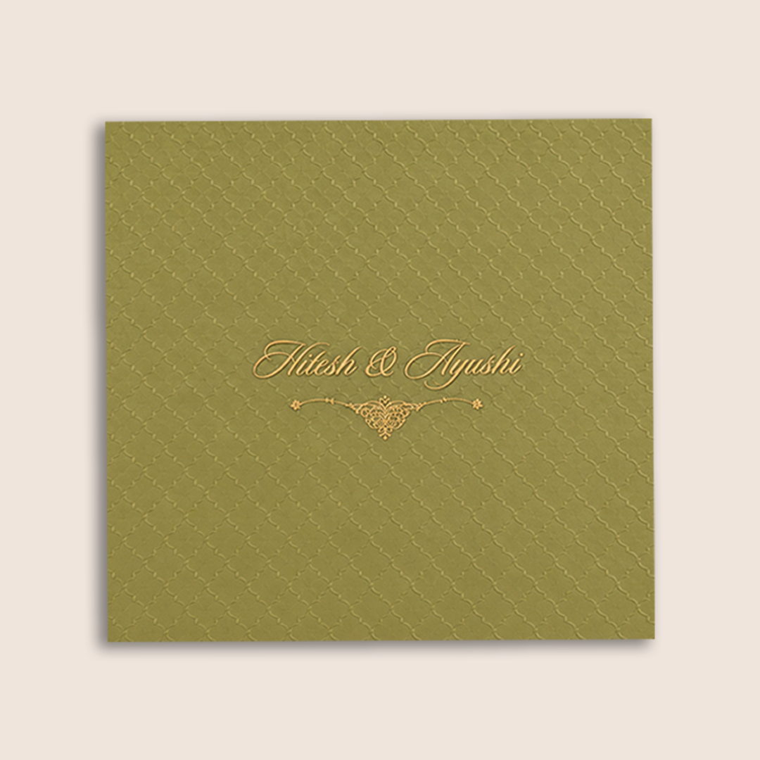 Olive Green Embossed Lattice Padded Wedding Card - KPR020110