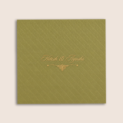 Olive Green Embossed Lattice Padded Wedding Card - KPR020110
