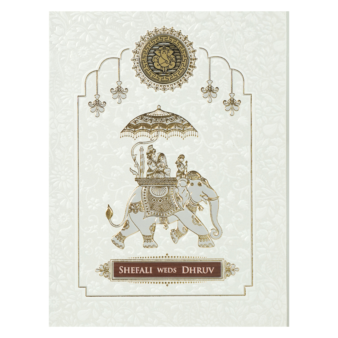 White Royal Elephant Wedding Card-KRE28380