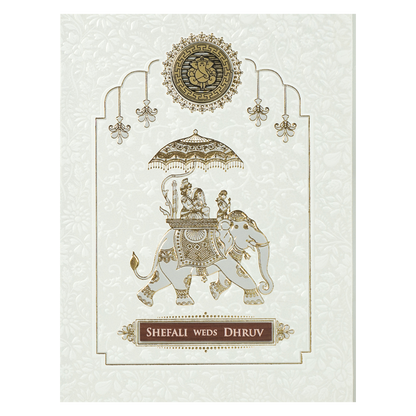 White Royal Elephant Wedding Card-KRE28380
