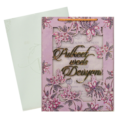 Purple Pink Floral Laser-Cut Wedding Card-KJTS1716