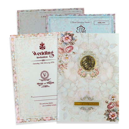Grey Floral Door-Style Opening Wedding Card-KNBL1701M