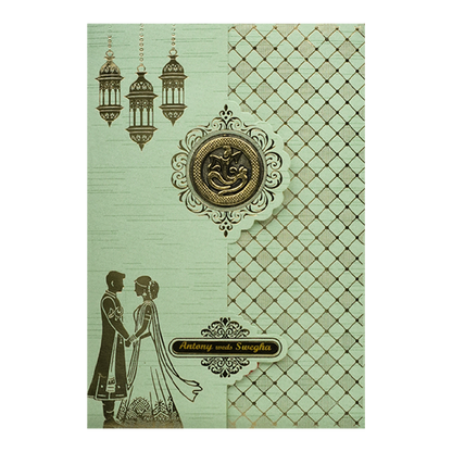 Green Floral Bride Groom Wedding Card-KNT2702GN