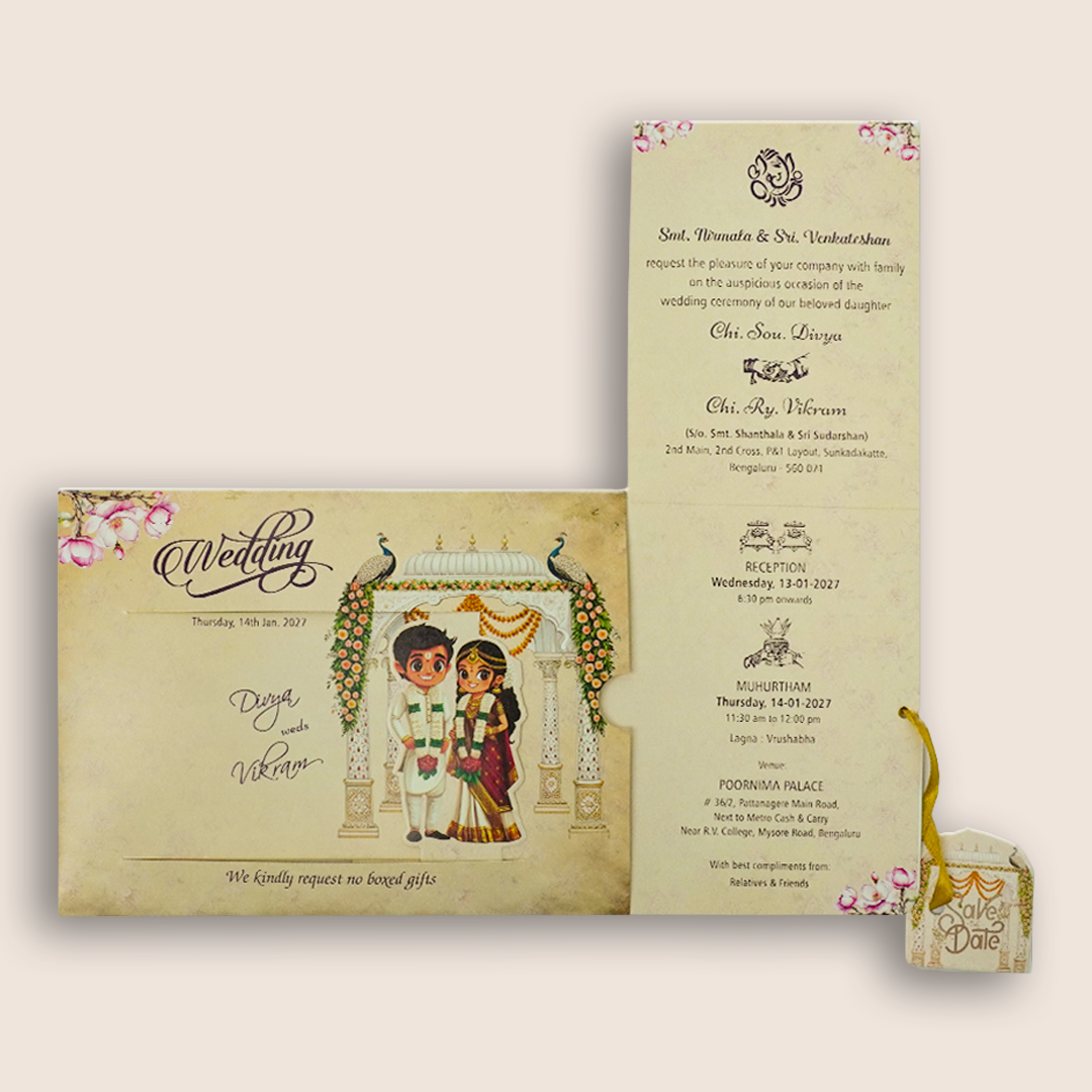 Cream Bride groom Wedding Card-KNKRL122